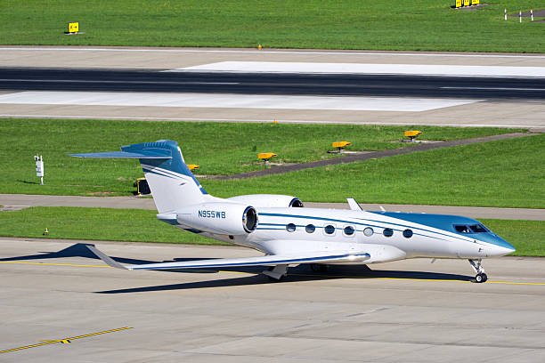 Private jet Gulfstream G500 registration N955WB taxiing at Swiss Airport Zürich Kloten on a sunny late summer day. Photo taken September 15th, 2025, Zurich Kloten, Switzerland.